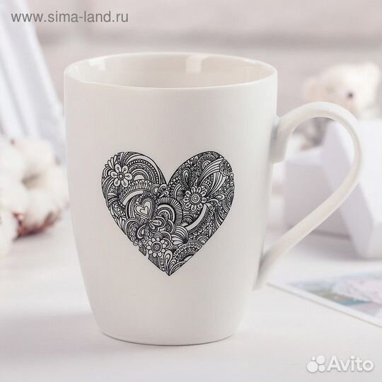 Кружка фарфоровая Доляна «Сердце», 350 мл, цвет бе