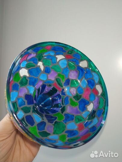 Вазочка, конфетница - витражная роспись