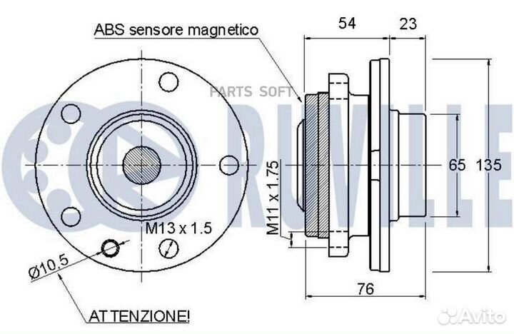 Ruville 221234 Подшипник-ступица fiat 159 escluso Q4 Brera T.T. escluso Q4 Spider (939) T.T. escluso