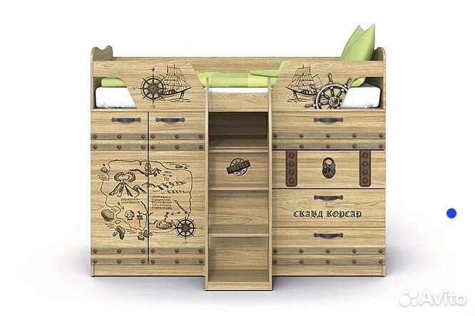 Детская кровать чердак со столом и шкафом