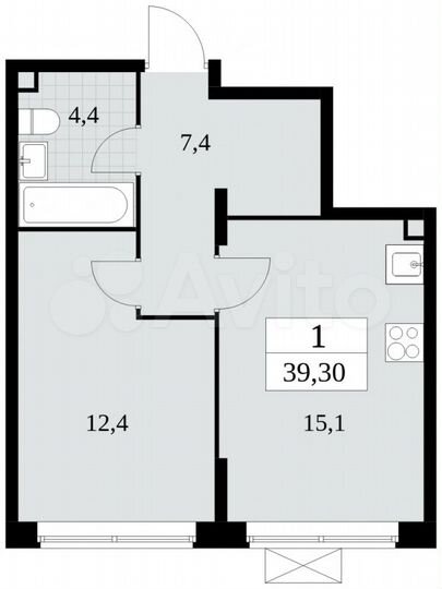 1-к. квартира, 39,3 м², 2/15 эт.