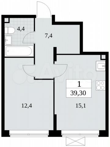 1-к. квартира, 39,3 м², 2/15 эт.