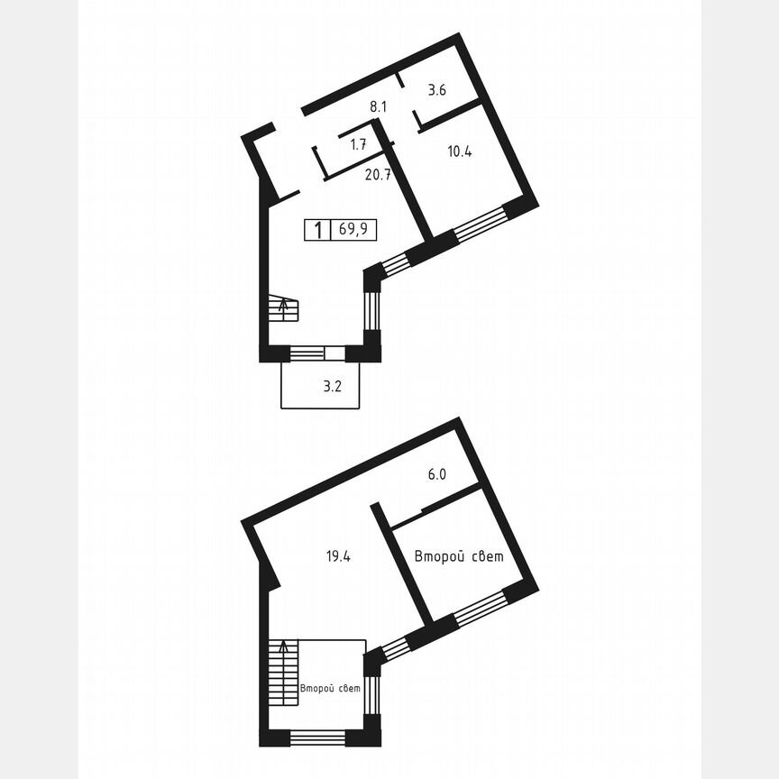 1-к. квартира, 69,9 м², 3/3 эт.