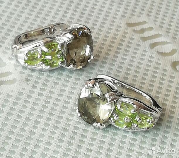 Серьги серебро раухтопаз, перидот С369