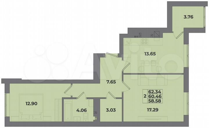 2-к. квартира, 62,3 м², 5/10 эт.