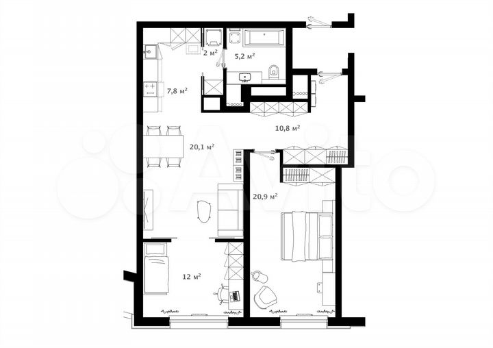 2-к. квартира, 80,3 м², 9/20 эт.