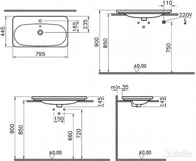 Тумба с раковиной vitra 56147 С древесным узором