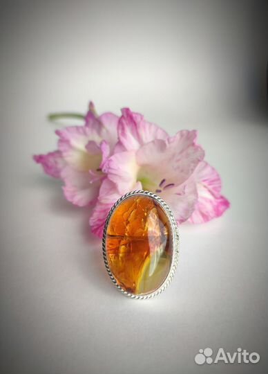 Огненное сердце, кольцо с янтарём