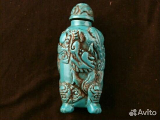 Винтажный Флакон резной бирюзовый