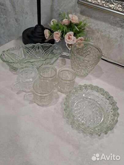 Хрустальные кружки,сахарница,салатник СССР