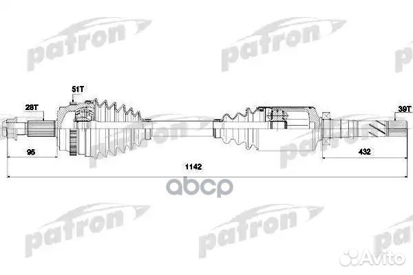 Полуось правая 28x1144x65x39 ABS: 51T opel: MOV