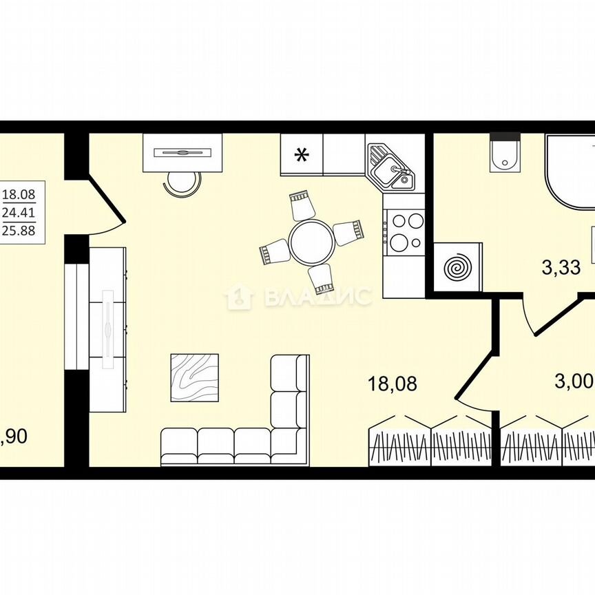 Квартира-студия, 24,4 м², 10/12 эт.