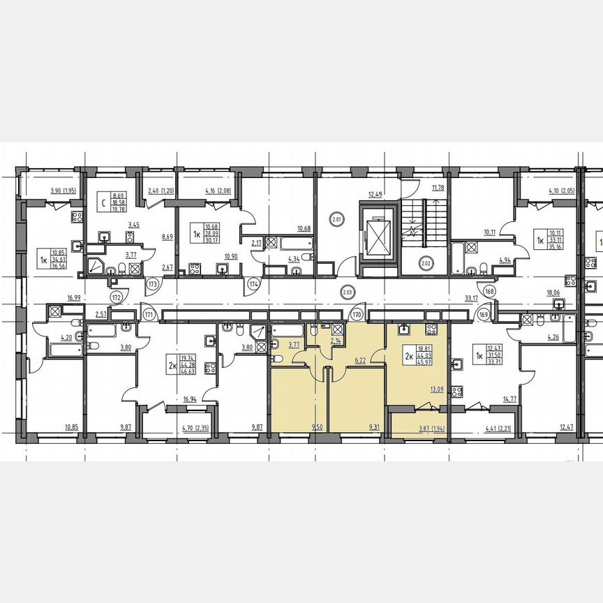 2-к. квартира, 46 м², 2/12 эт.
