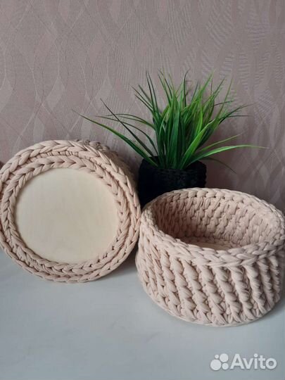 Корзинка из трикотажной пряжи ручная работа