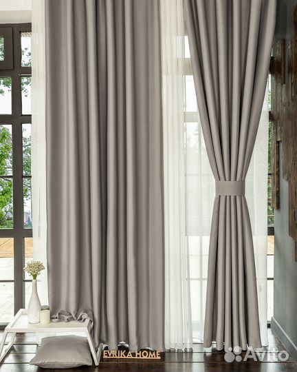 Портьеры блэкаут Марсель Французский серый шторы