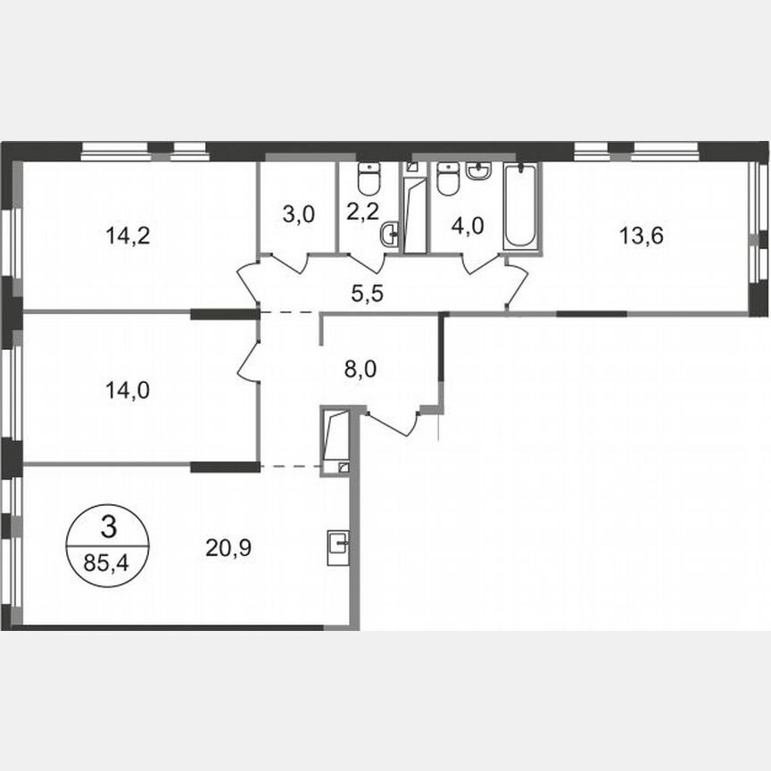 3-к. квартира, 85,4 м², 16/19 эт.