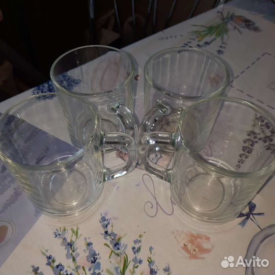 Чашки из толстого стекла прозрачные 4шт