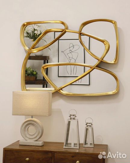 Зеркальное панно настенное золотое 