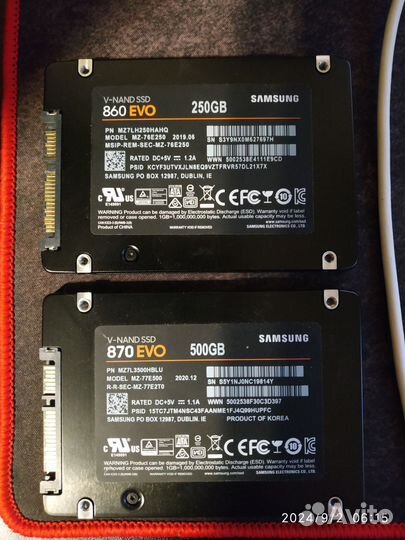 SSD Samsung 870 EVO 500 GB; 860 EVO 250 GB