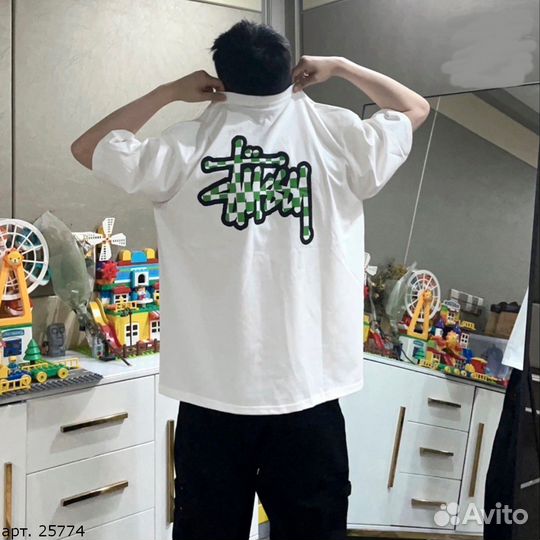 Футболка Stussy green cell белая