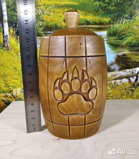 Бочонок деревянный, резной с оберегом