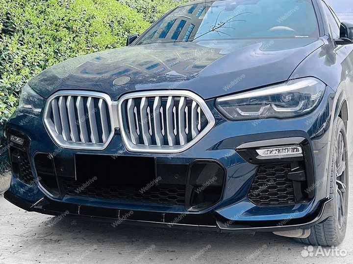 Губа передняя BMW X6 G06 дорест черный глянец