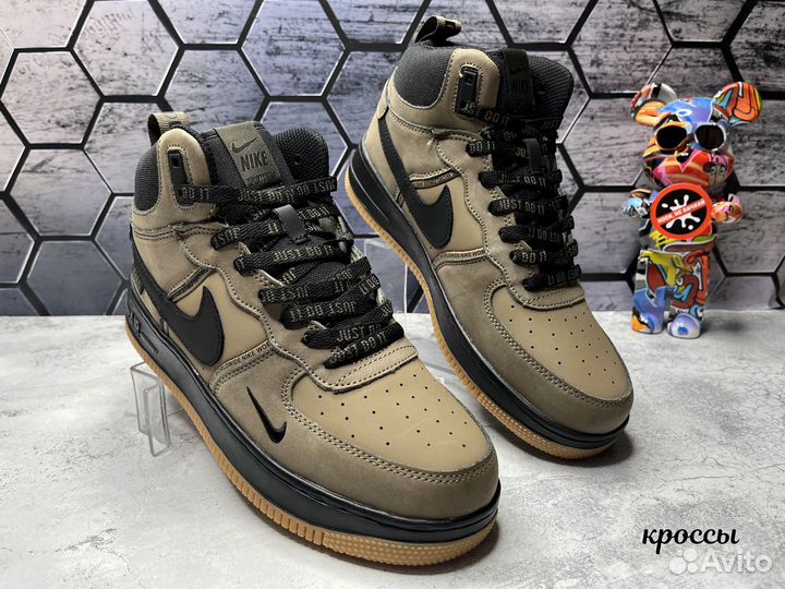 Кроссовки Nike Air Force 1 высокие коричневые мех