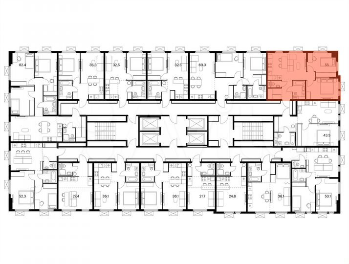 2-к. квартира, 55 м², 24/24 эт.
