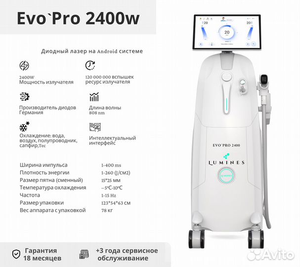 Диодный лазер для эпиляции Лю'Минес Evo’Pro 2400в