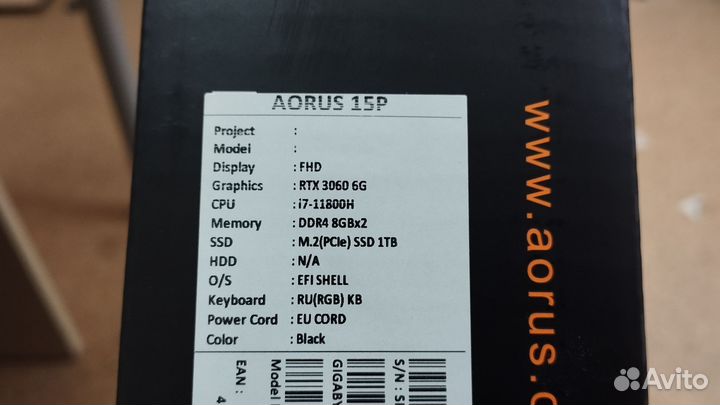 Игровой ноутбук Gigabyte Aorus 15P KD