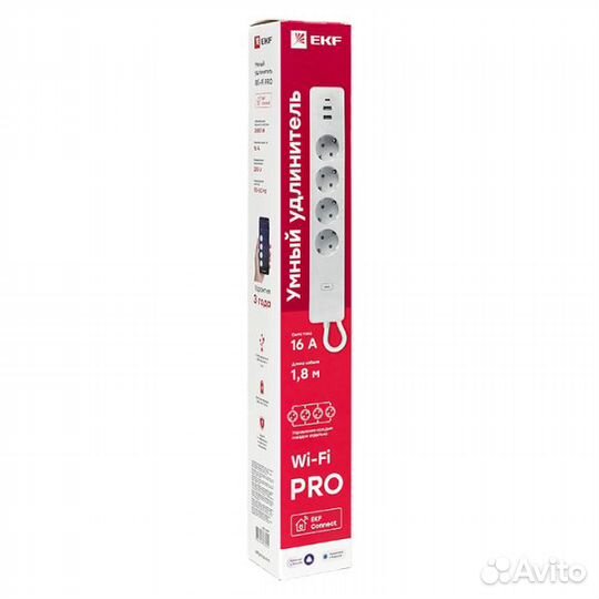 Удлинитель умный 4х1.8м 16А IP20 Connect Wi-Fi 3хU