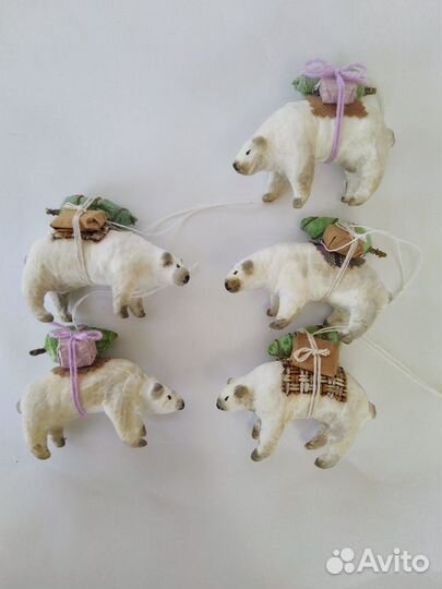 Ватные елочные игрушки медведи винтаж