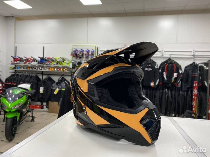 Шлем kioshi кроссовый Black/Yellow