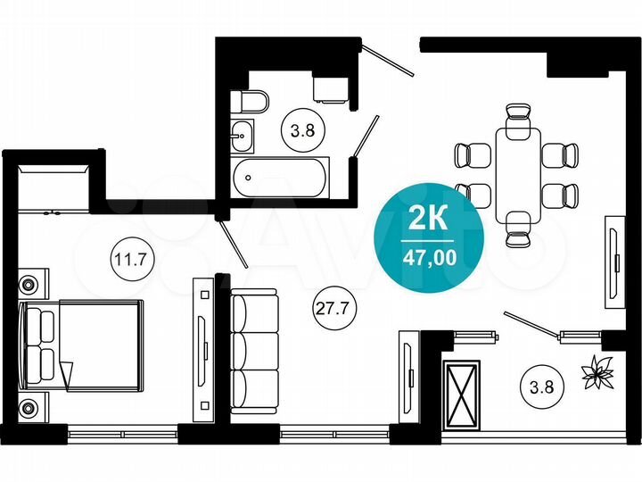 2-к. апартаменты, 46 м², 8/10 эт.