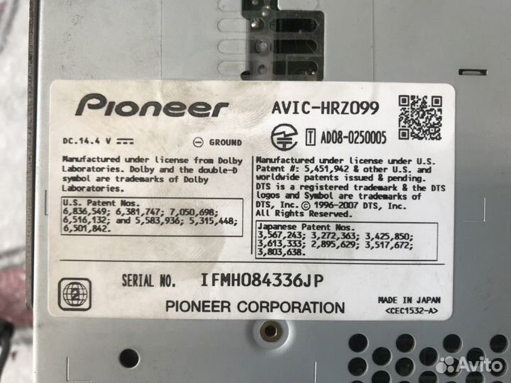 Магнитола Pioneer Carrozzeria avic-HRZ099 Япония