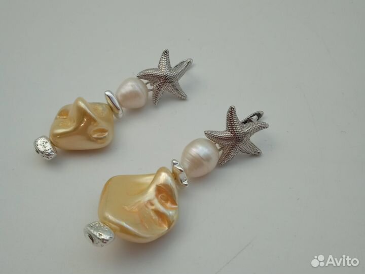 Серьги 6см барочный жемчуг майорка