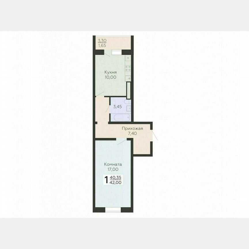 1-к. квартира, 42 м², 6/15 эт.