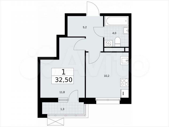 1-к. квартира, 32,5 м², 6/9 эт.