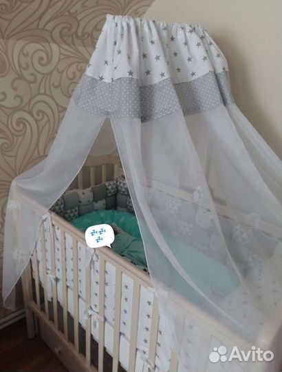 Бортики, балдахин, одеяло, подушка, постельное бел