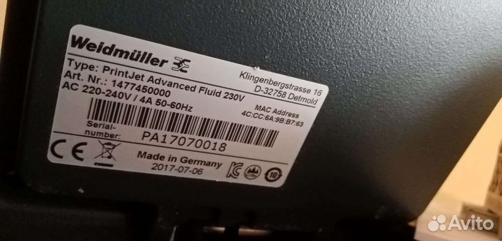 Принтер для маркировки шильдика Weidmuller Jet adv