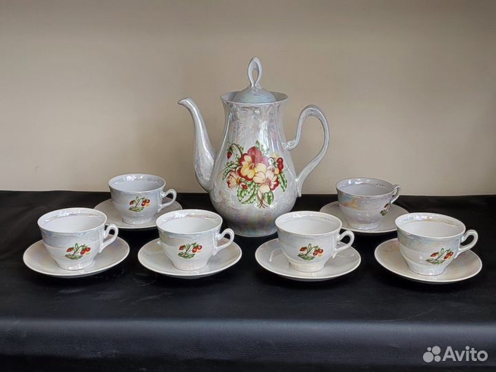 Кофейный набор перламутровый Полтавский фарфоровый