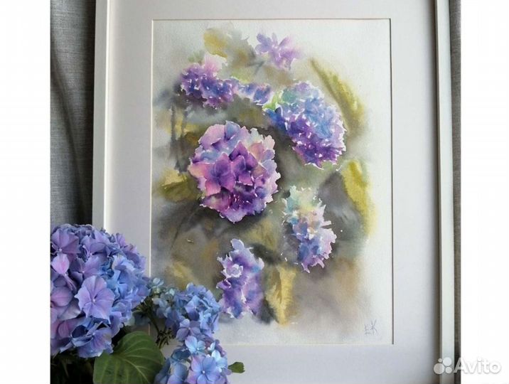 Картина акварелью Гортензия