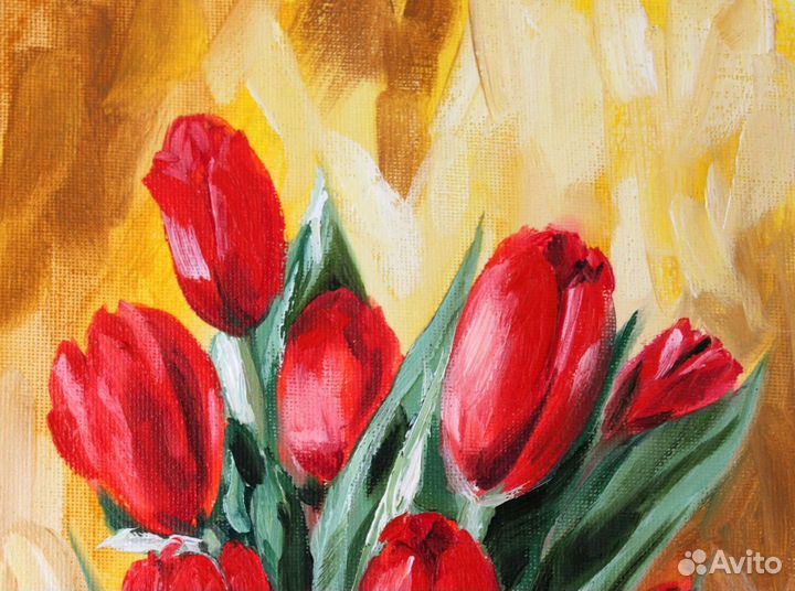Картина маслом цветы красные тюльпаны