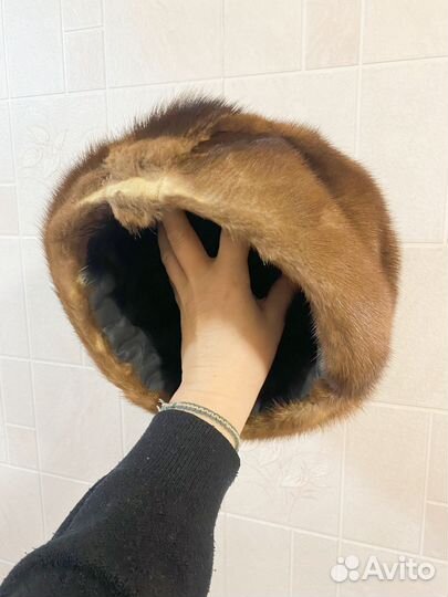 Шапка норковая темно коричневая женская