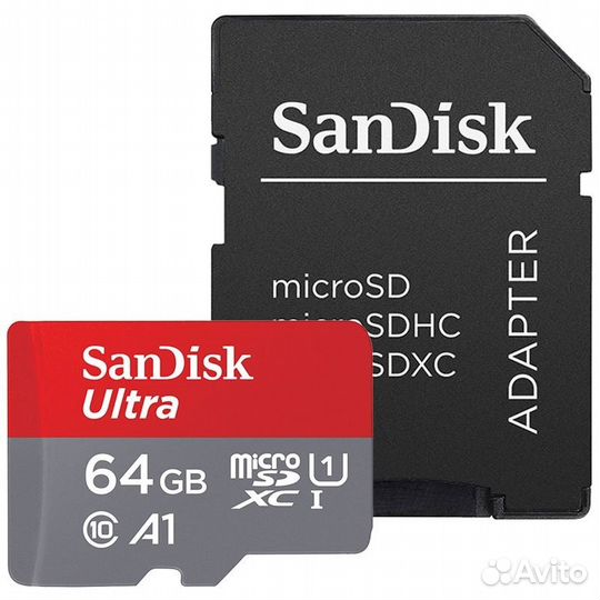 Карта памяти MicroSD 64GB SanDisk 100 Mb/s+Адаптер