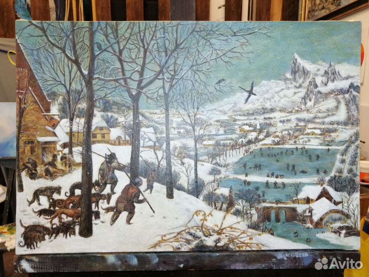 Картина копия Брейгель пейзаж зима