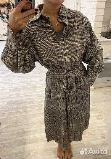 Платье тренч в клетку H&M premium