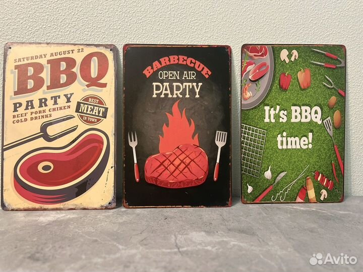 Постеры металлические бургеры/ мясо/BBQ