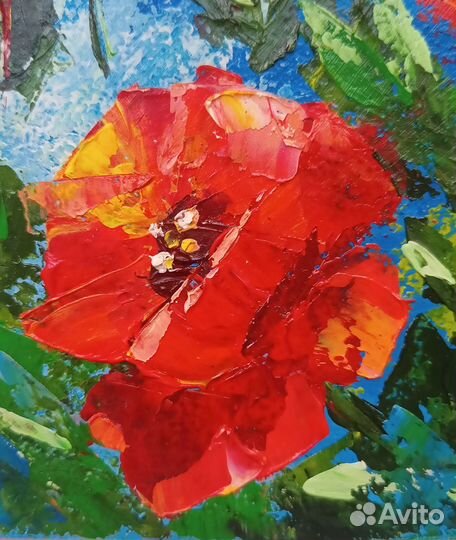 Маки Картина маслом мастихин картон 20x25 см