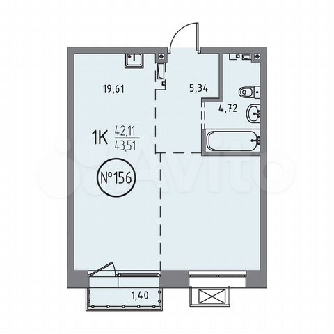 1-к. квартира, 43,5 м², 9/10 эт.